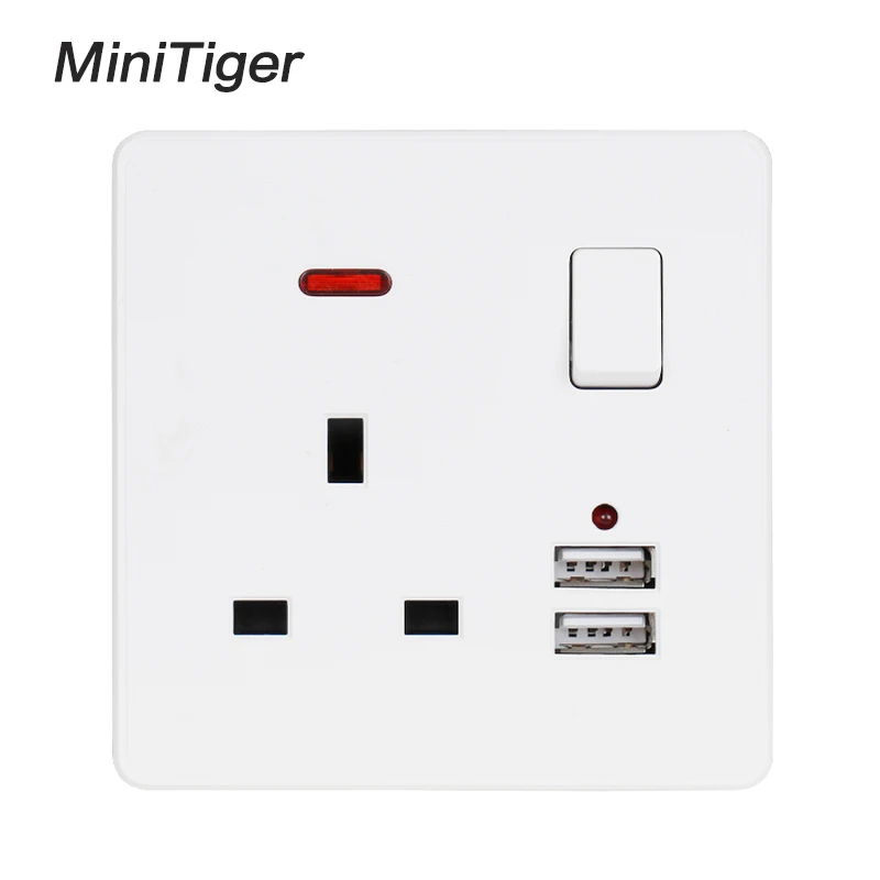 Белая настенная розетка Minitiger 13 А британский стандарт переключатель 2 1 двойной