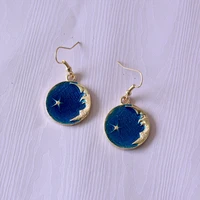 cute girls enamel blue moon and star drop earrings women gold color crescent dangle earings female jewelry party gift