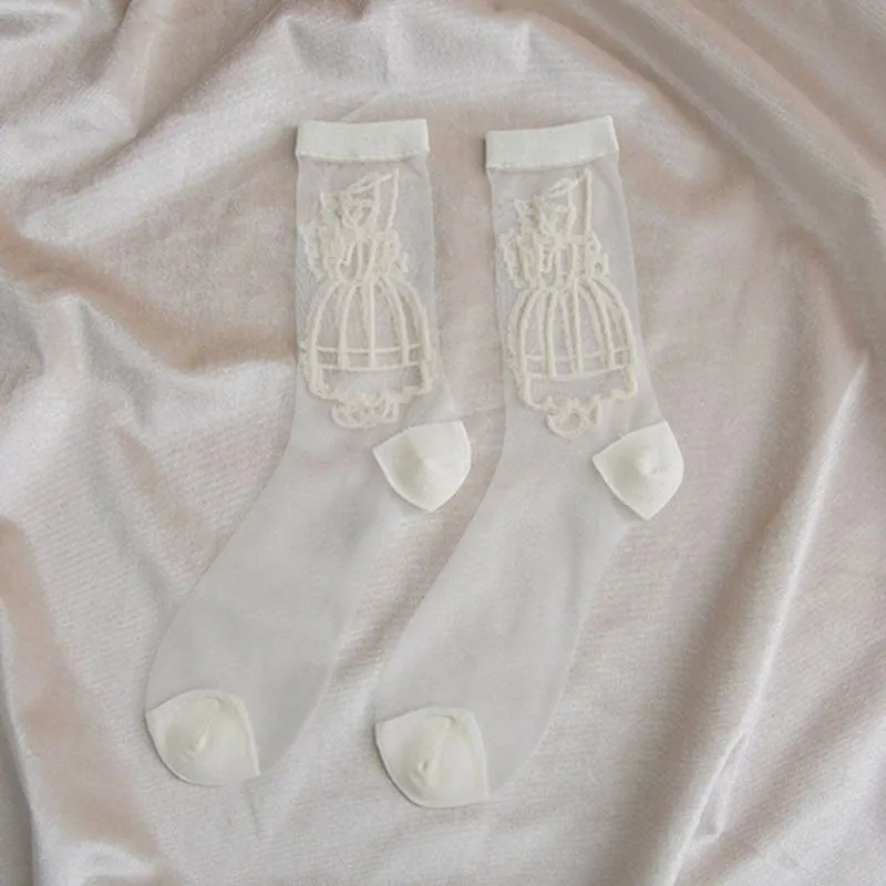 [EIOISAPRA]/2 цвета Модные забавные Женские носочки Тонкие прозрачные шелковые носки