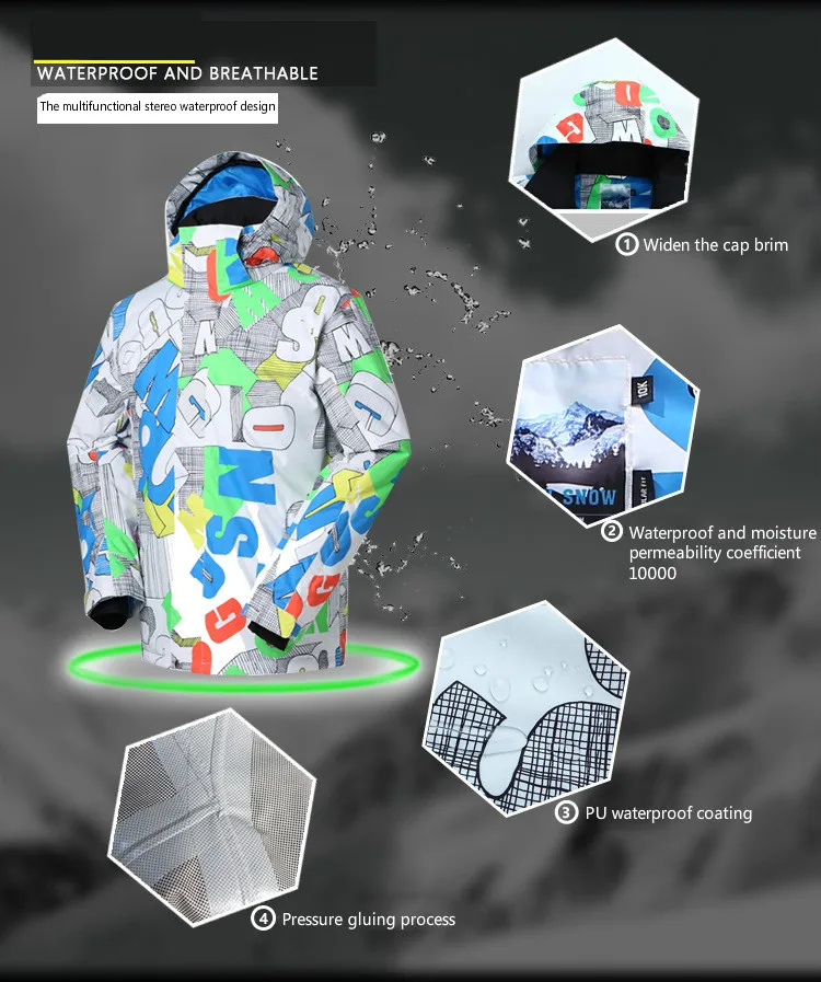 Мужской лыжный костюм GSOU SNOW водонепроницаемая ветрозащитная дышащая лыжная