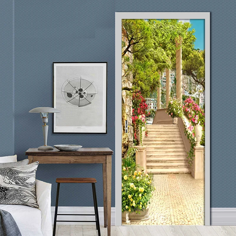 Наклейки на двери сделай сам Самоклеящиеся ПВХ обои для сада балкона лестницы