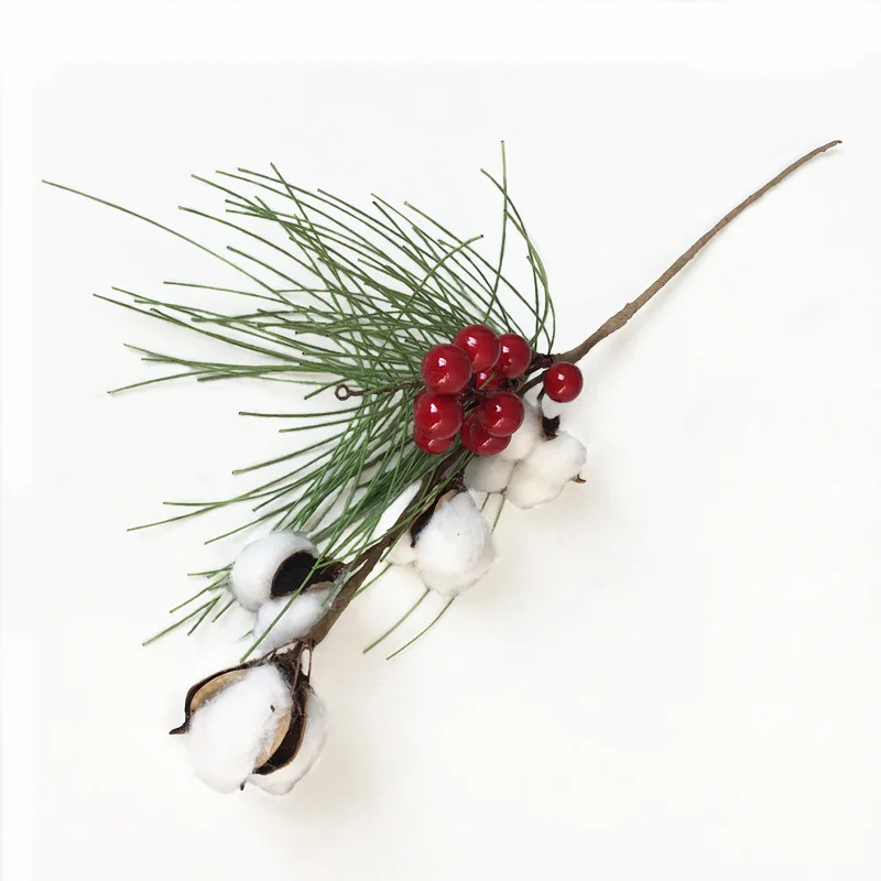 Искусственные цветы рождественские сосновые иглы ягоды хлопковые сухие стебли