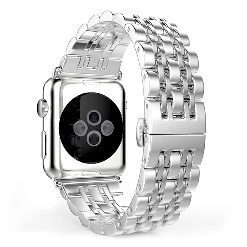 silver 316L ремешок из нержавеющей стали для apple watch ремешок 44 мм 40 мм, 42 мм, 38 мм, версия наручных часов iwatch серии 5/4/3/2/1 браслет металлическая бабочка застежка - Цвет ремешка: silver