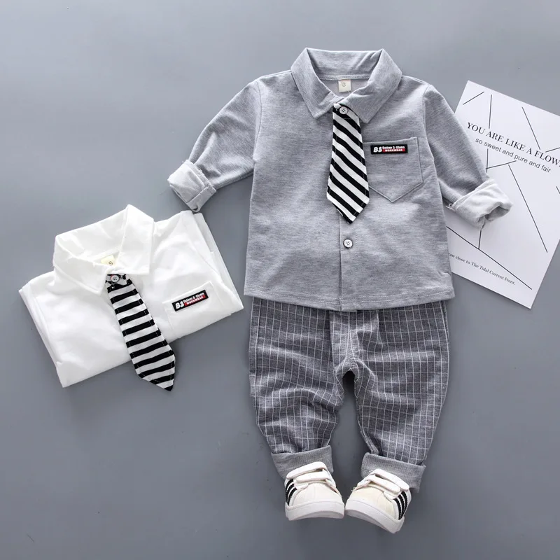 

2019 Spring Toddler Infant Clothing Sets Baby Boys Gentleman Clothes Suits Shirt Grid Pants Tie 3pc Casual Kid Children Costume