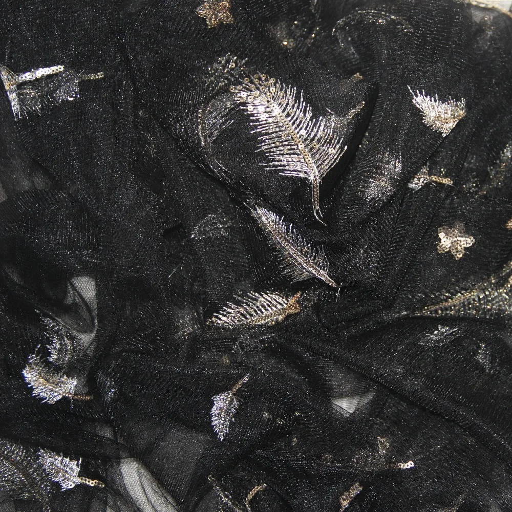 Тюль с вышивкой в виде перьев блестящая сетчатая ткань со звездами одежда для