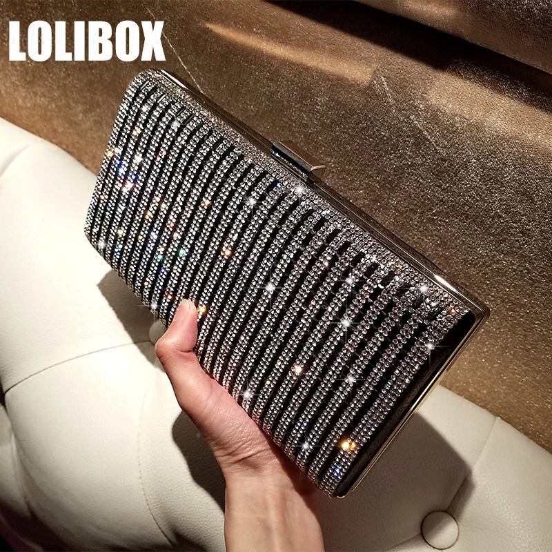 LOLIBOX Женская вечерняя сумка-клатч с бриллиантовыми полосками коробка для стразов