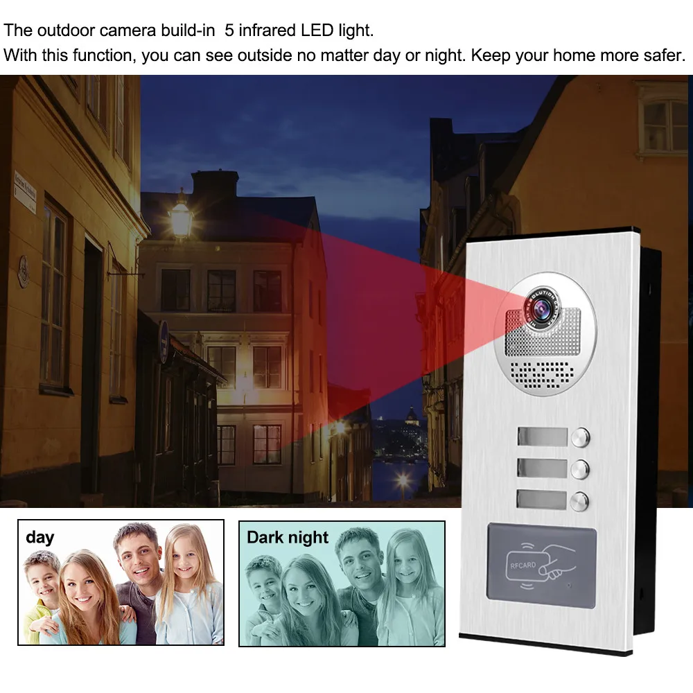 OBO Video Doorphone Intercom System Kit Video Camera Doorbell RFID Access Control Keyfobs Unlock for 2 Monitors 3 4 6 Apartments enlarge