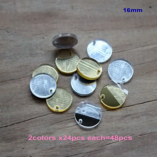 16 MM(0.63 In)48pcs 10/12/16/20 мм акриловые круглые отверстия для серьги диск золотистого и серебристого цветов; цвет зеркало лазерная вырез 0,3"-AC1028 - Цвет: 16 MM(0.63 In)48pcs