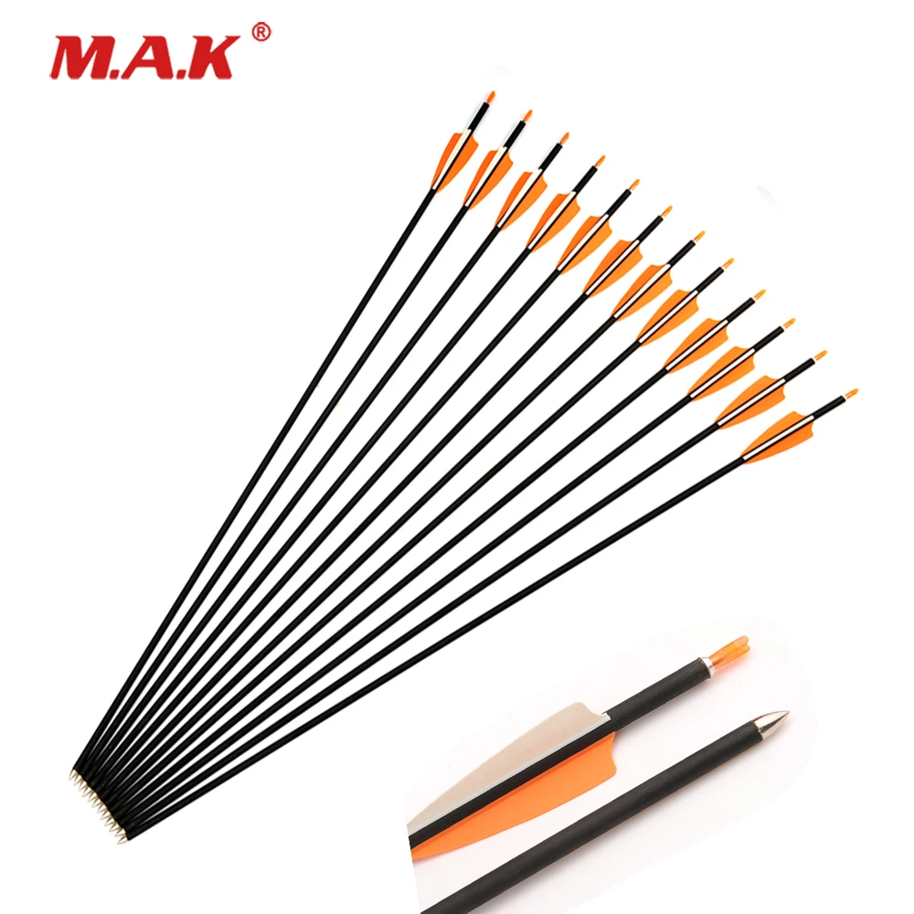 

6/12/24 pcs 30 Inches Mixed Carbon Arrow Spine 700 Archery For Hunting Shooting Arrows with Orange White Feather OD 7 MM
