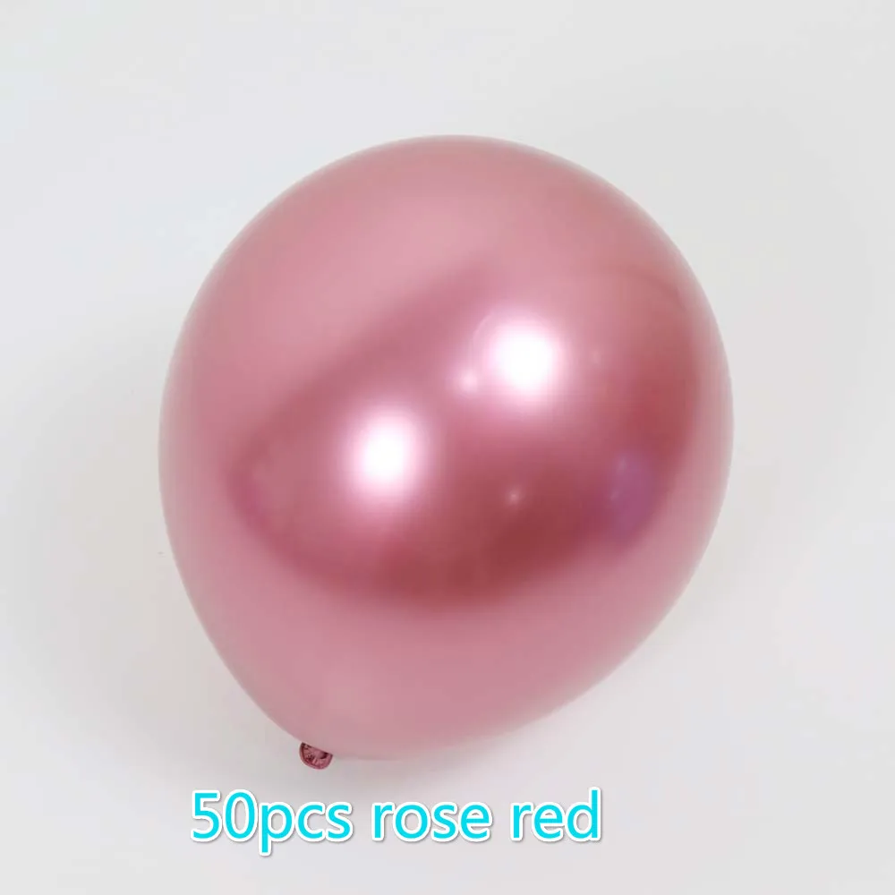 rose red 50 шт в наборе, 5/10/12 дюймов, зеленого, фиолетового, синего цвета цвета: золотистый, Серебристый Хром латексные воздушные шары с металлическим отливом на день рождения Свадебная вечеринка Декор Babyshower - Цвет: rose red