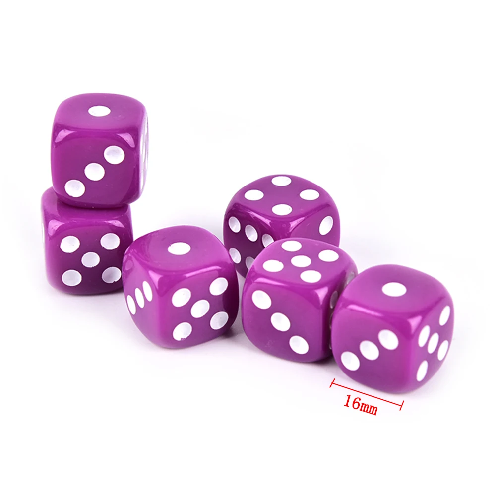 

6pcs 16mm Six Sided Spot Fun Board Game Dice Opaque Poker Chips dice Party Dice Gambling Game Dices D&D RPG Games
