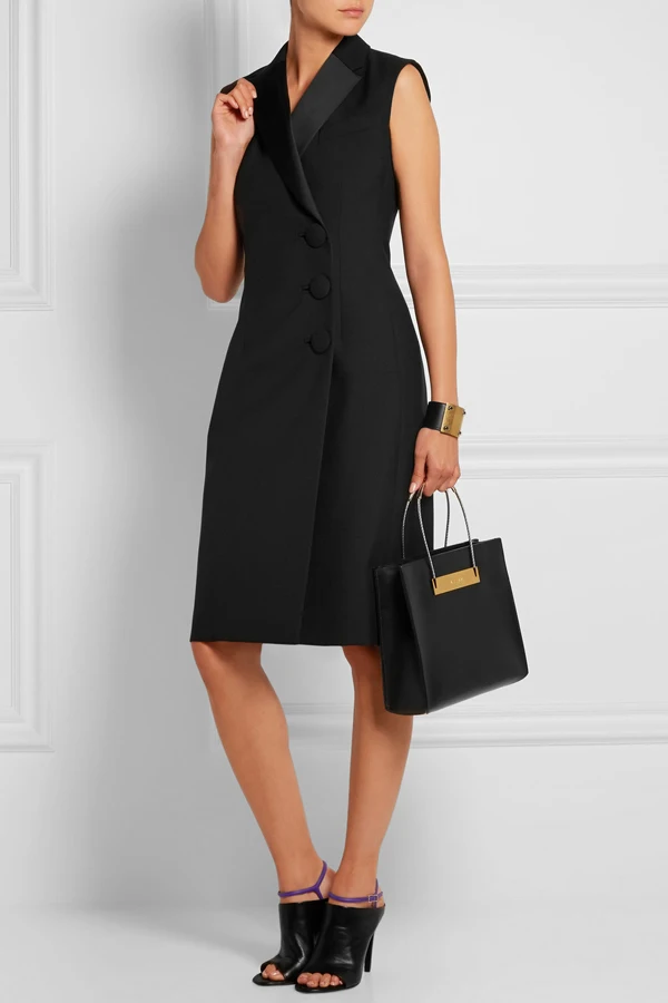 Женский блейзер без рукавов повседневный черный пиджак с отложным воротником и