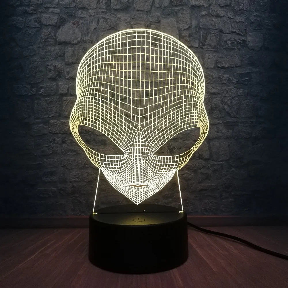 3D лампа инопланетяная голова Игрушка USB светодиодный светильник 7 цветов Чанг Иллюзия крутой мальчик Настольный Декор креативный ночник дети подарок на Хэллоуин