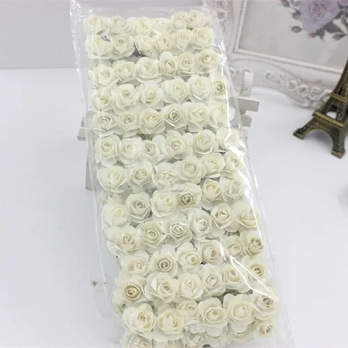 beige Милый 144 шт./упак. 1,5 см Бумага Розы Искусственные цветы ручной работы, украшение для свадьбы, дома, украшения DIY коробка Скрапбукинг гирлянда цветы - Цвет: beige