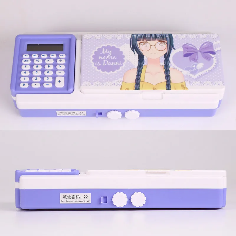 

MIRUI Multi-function cartoon ABS plastic pencil case cute password lock pencil box bag with calculator escolar papelaria penaltY