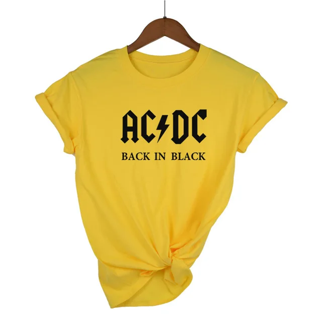 Yellow-B AC/DC Группа рок Харадзюку Футболка женская ACDC черная надпись печатные Графические футболки хип хоп Рэп музыка короткий рукав топы футболки - Цвет: Yellow-B