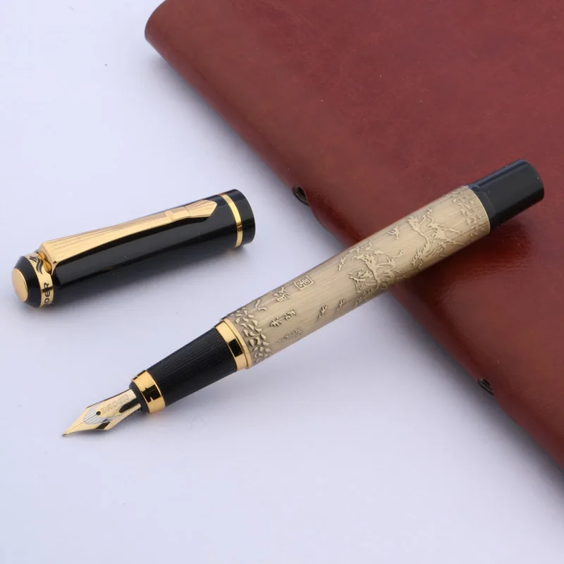 Baoer 507 Золотой Xubeihong "восемь лошадей" подарок Средний Перьевая ручка