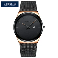 loreo top luxury brand quartz watch mens fashion dress tag black full steel business colck male simple casual wristwatch gift