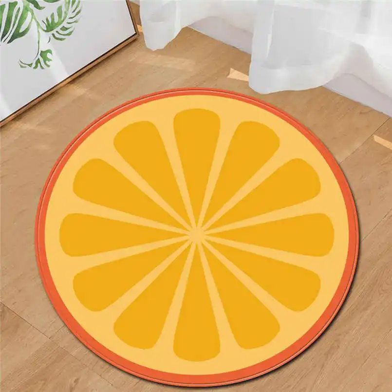 Bath Mat Имитация фруктов серия печать Круглый полиэстер кухонный Противоскользящий коврик Детская комната ковер 80 см киви Оранжевый Арбуз 5pz - Цвет: Bath Mat