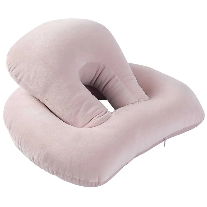 light pink Подушка для офисного стола с ворсом, инновационная дорожная подушка для шеи с подлокотниками, подушка для поддержки спины для комфорта в любом положении сидя - Цвет: light pink