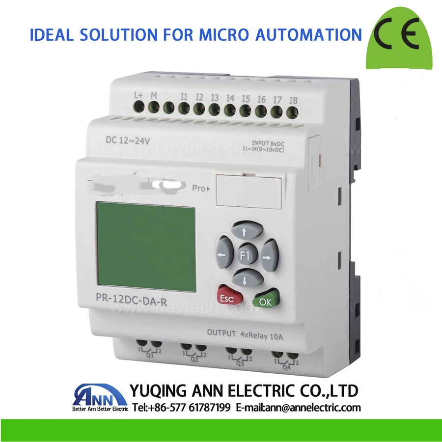 PR-12DC-DA-R с ЖК-дисплеем, без кабеля, DC12V-DC24V, 4 DI/AI(0. 10 в)+ 4 DI, 4 реле(10A) выход, умное реле, контроллер Micro PLC