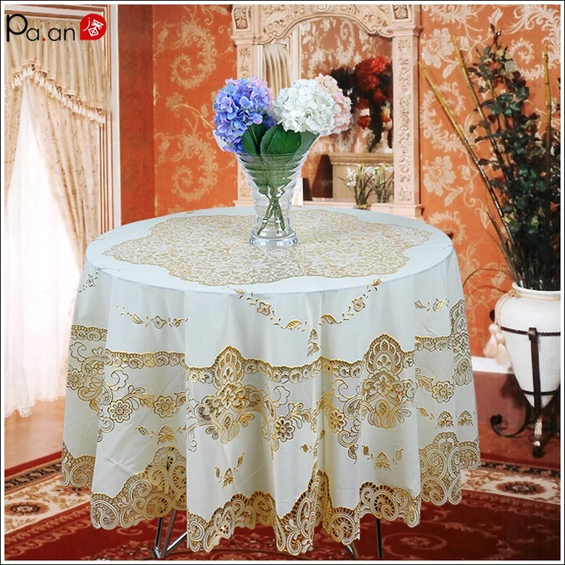 Розовое золото, пластиковая круглая скатерть, 2 слоя, ПВХ, маслостойкая, романтическая, Вязанная, кружевная скатерть для стола, для дома, вечерние, свадебные украшения