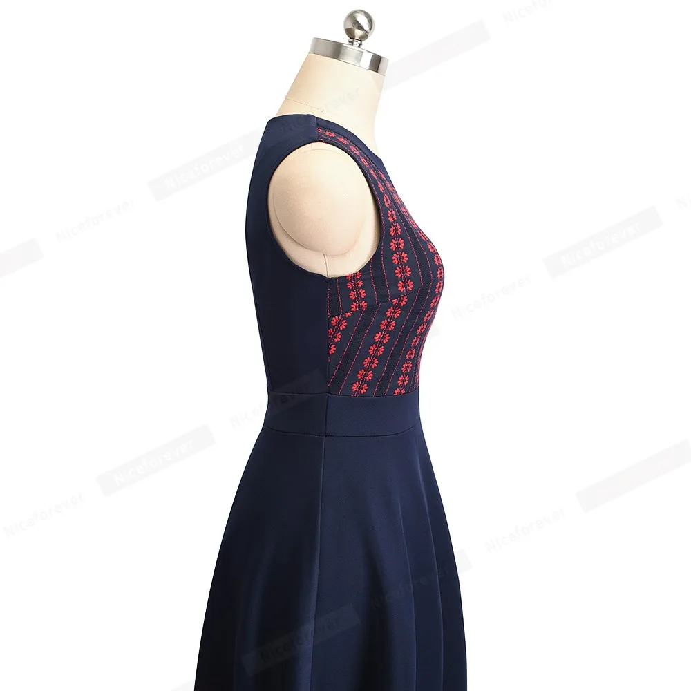 Хороший вечно Элегантный Вышивка Цветочные шею Pinup vestidos линии Бизнес Для женщин