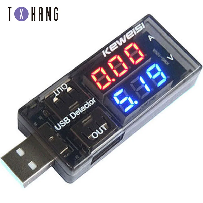 Измерительный мультиметр для USB-устройств с LCD-дисплеем и функцией определения напряжения, тока, емкости, зарядки и подключения к Power Bank.