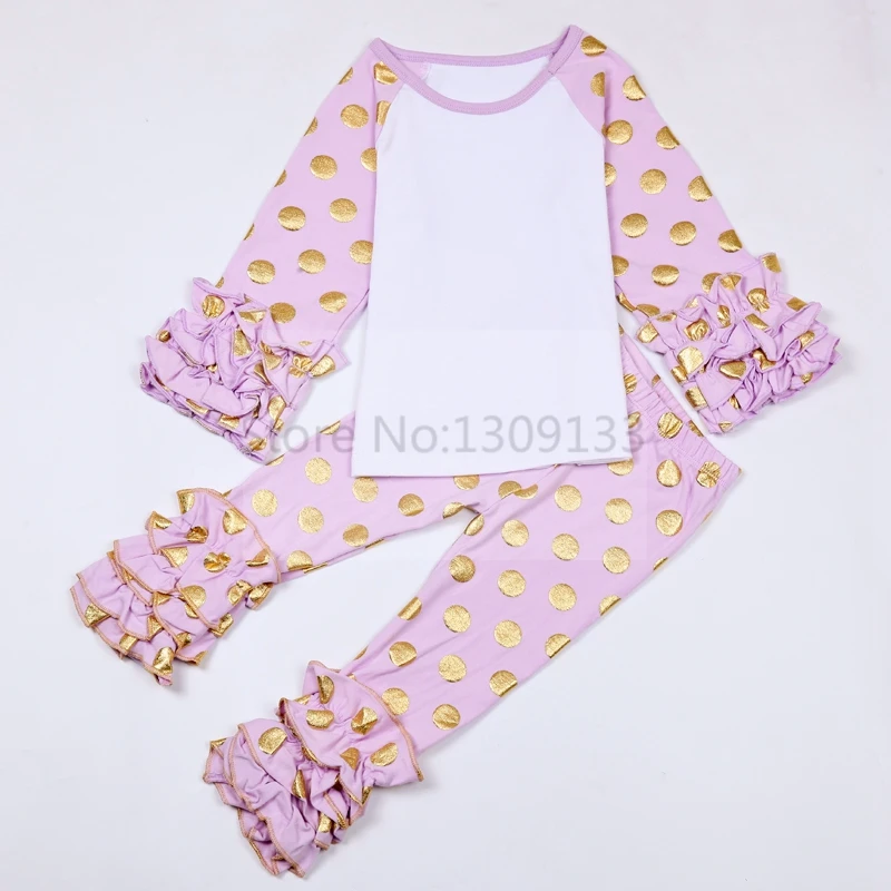 Желтого цвета в горошек Одежда из хлопка для маленьких девочек Украшенный