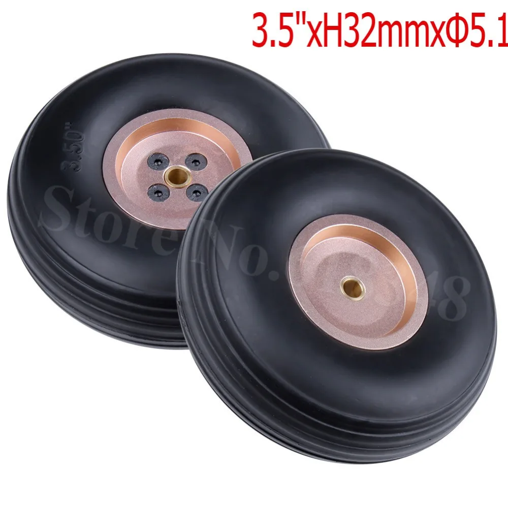 

2pcs /Lot 3.5"/ 89mm PU Rubber Wheels Alloy Hub Thickness:32mm Axle hole: 5.1mm Landing gear Set For RC Plane Replacement Parts