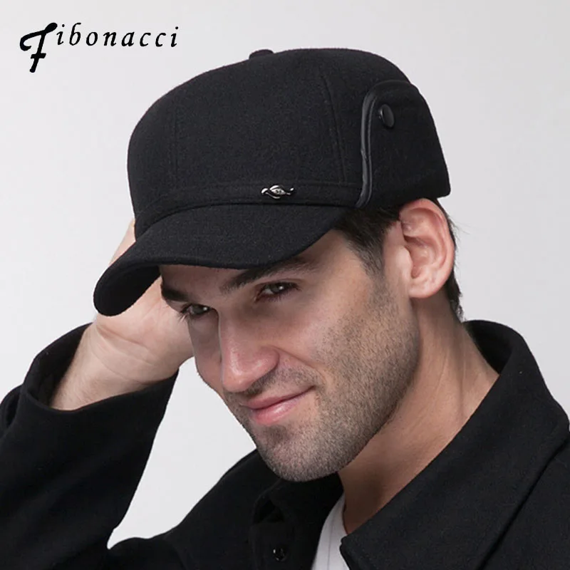 Бейсболка Fibonacci Мужская шерстяная теплая утепленная Кепка с откидной крышкой