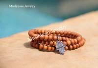 wood beads stretch bracelet withyoga mala bracelet hamsa hand charms wood beads stack wrap bracelet