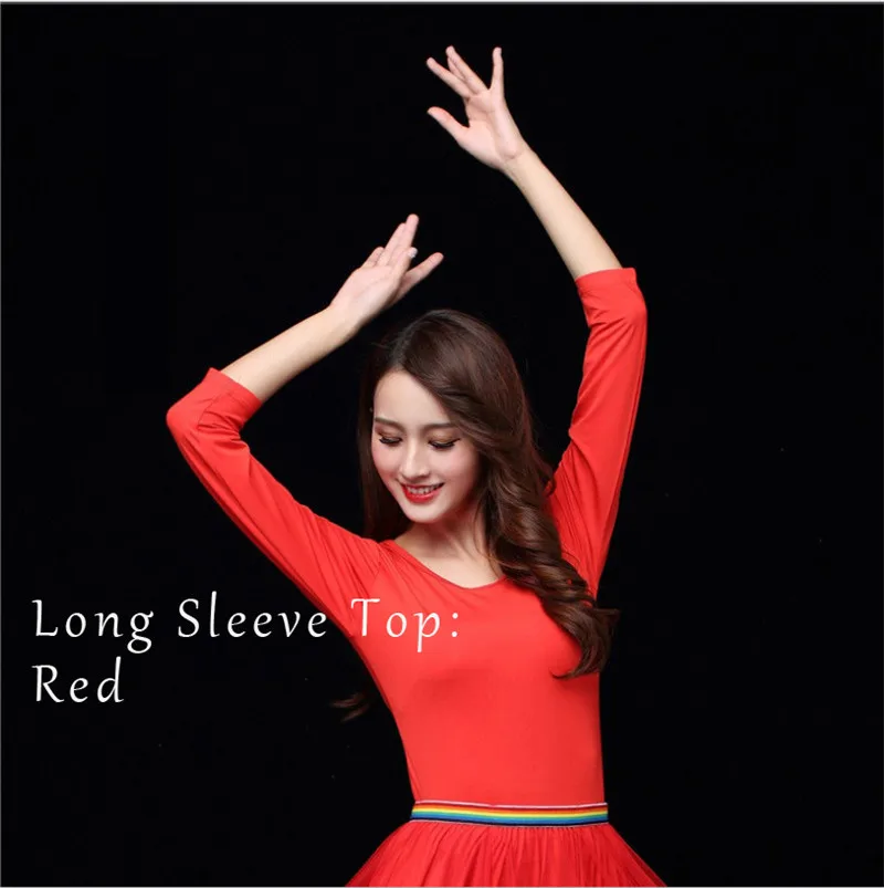 Long Sleeve Red 2 шт., 15% скидка, индийское сари, платье для танца живота, тибетское, для социальных танцев, катак, бхаратанат, размера плюс, 6XL - Цвет: Long Sleeve Red