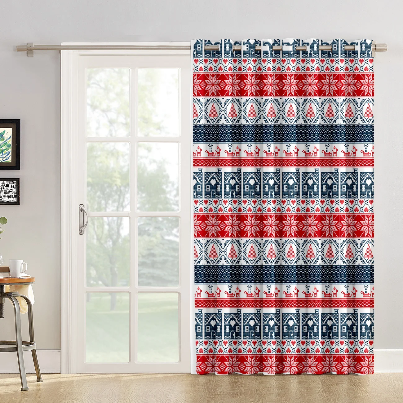 Red and Blue House Tree Decoration for Christmas Window Treatments Curtains Valance Room Large Curtain Rod | Дом и сад
