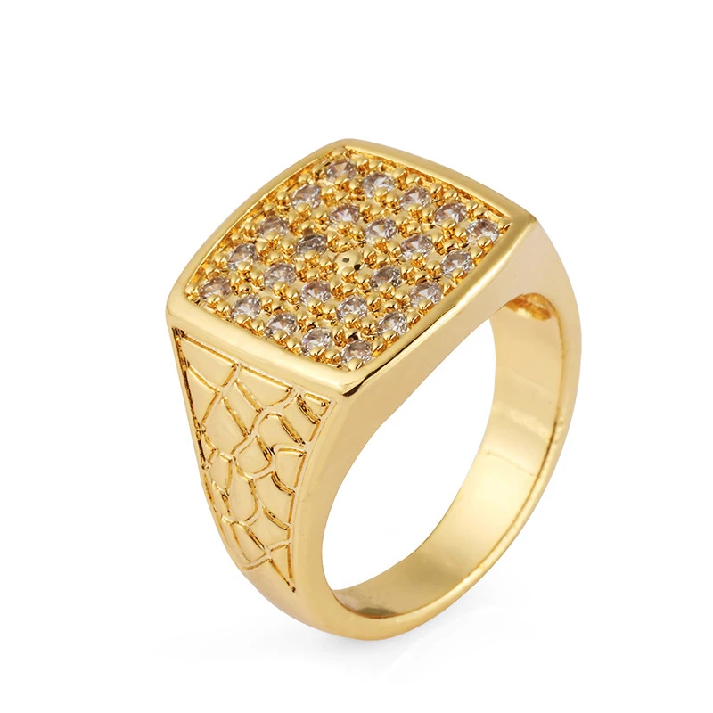 Хип хоп Bling Ice Out AAA Zircon Pave мужское Золотое кольцо золотого серебристого цвета
