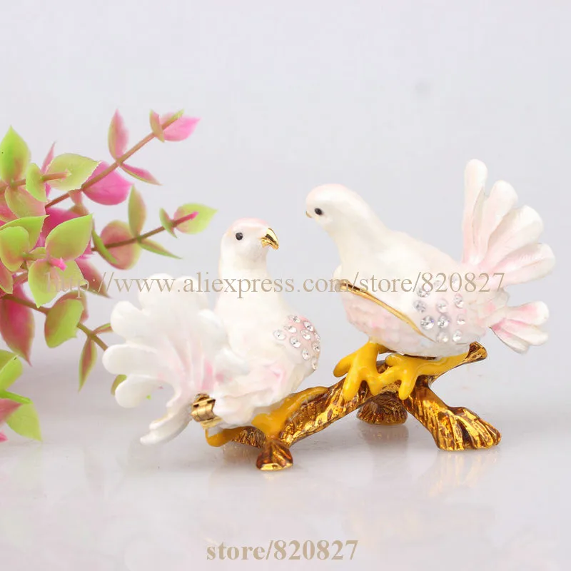 Pewter Bird Figurine Home Zoo Decoration Collect Crystal Birds Souvenir Magnet Trinket Box Bird Miniature Keepsake, Jewelry Box