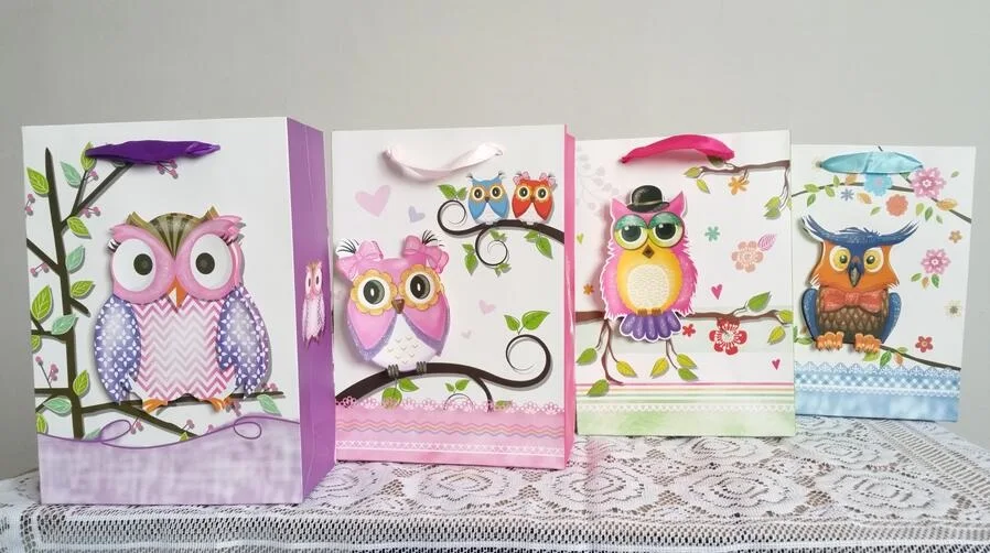 Высококлассный красочный пакет из крафт бумаги с 3d рисунком совы 10 шт./лот