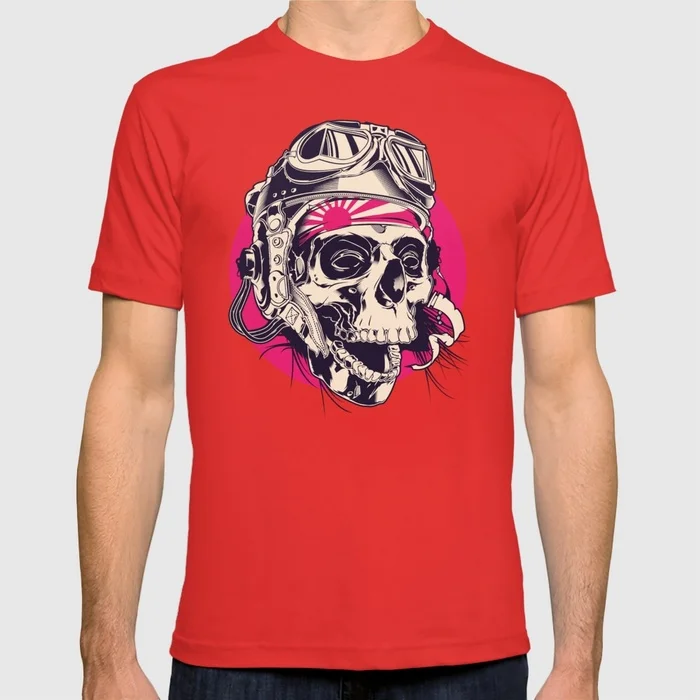 2017 Общество с Ограниченной мужчины футболки Череп пилотный шлем иллюстрация