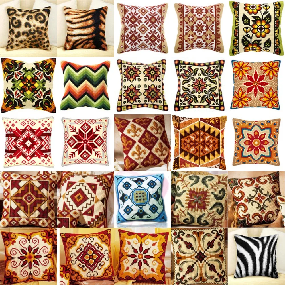 

oneroom DIY Needlework Kit Acrylic Yarn Embroidery Pillow Tapestry Canvas Cushion Front Cross Stitch Pillowcase Flowers style