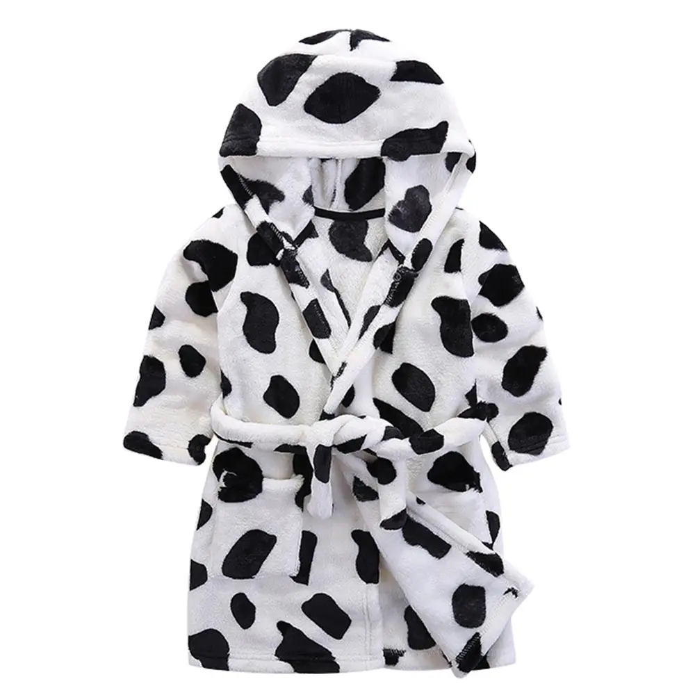Cow Детские халаты для детей 3-7 лет; фланелевые детские пижамы; одежда для сна с героями мультфильмов для мальчиков и девочек; банные халаты с капюшоном; мягкая одежда для малышей - Цвет: Cow