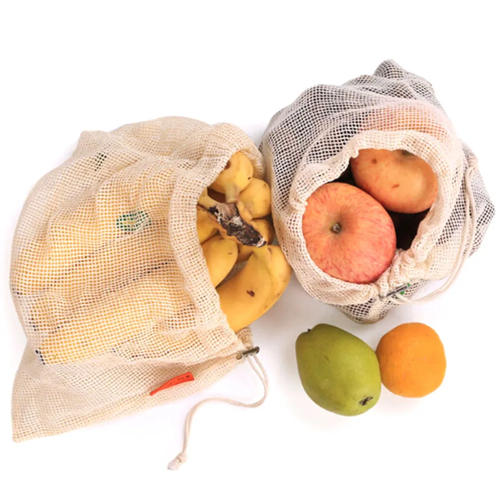 

New Reusable Shopping Bag Cotton Vegetable Bag Net Drawstring Washable Kitchen Storage Eco Bag Mesh Shopping Tote Bags