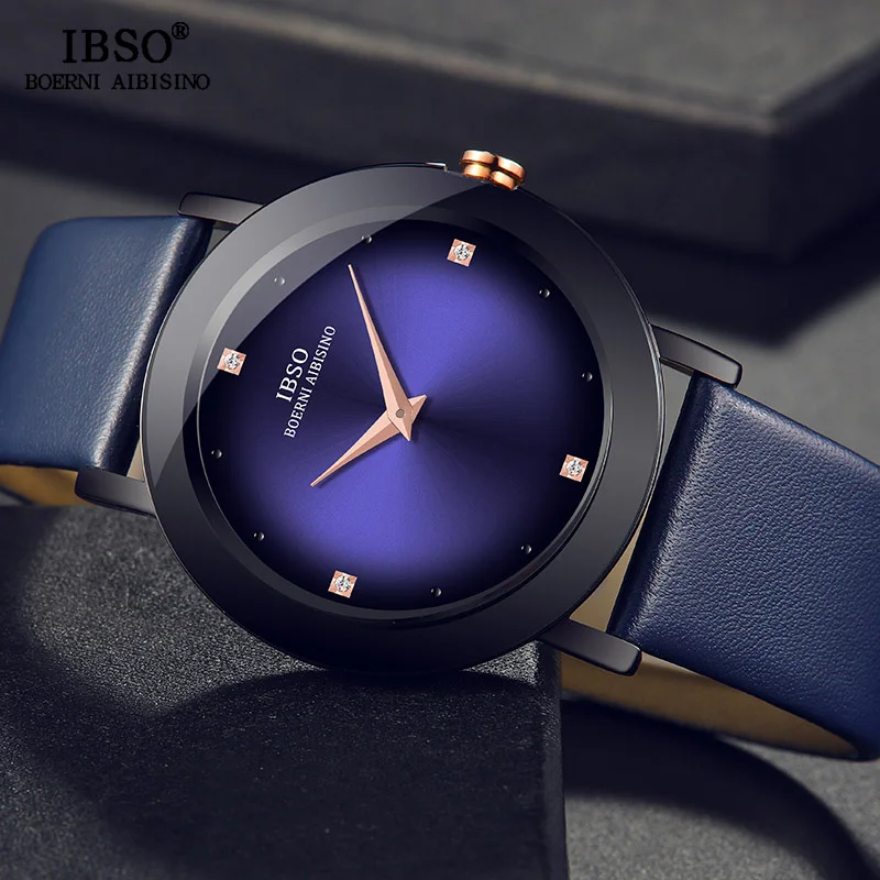 IBSO Роскошные для мужчин s ручные часы Reloj Hombre пояса из натуральной кожи кварцевые