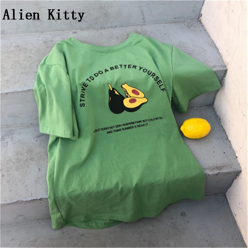 Чужой Kitty 2018 фрукты женский с надписью рубашки для мальчиков свободные короткий