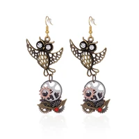 doreenbeads fashion steampunk drop earrings antique bronze owl connector silver color gear watch pendant punk series1 pair