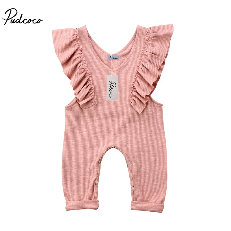 Pudcoco 2018 Летние Плиссированные детские комбинезоны для девочек однотонные