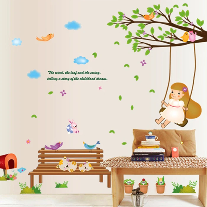 Качели девочки могут удалить детскую комнату спальня теплый фон декоративные