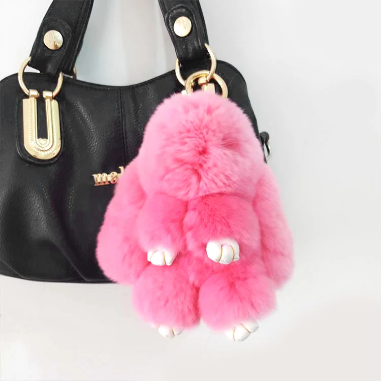18CM Pink Пушистый Рекс брелок для ключей заяц Кролик Мех помпоны брелок для женщин брелок заяц автомобиль брелок держатель куклы сумка Шарм ювелирные изделия подарок - Цвет: 18CM Pink