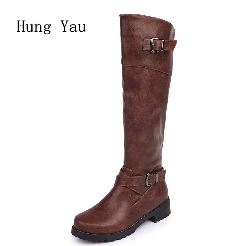 

Women Boots Mid-Calf 2018 Autumn Female Casual Shoes Woman High Heels Fashion Buckle Zip Comfortable Platform Plus Size 35-43