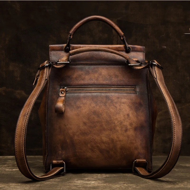 

High Quality Natural Skin Women Backpack Brush Color Retro Female Knapsack Travel Shoulder Bag Genuine Leather Daypack Rucksack