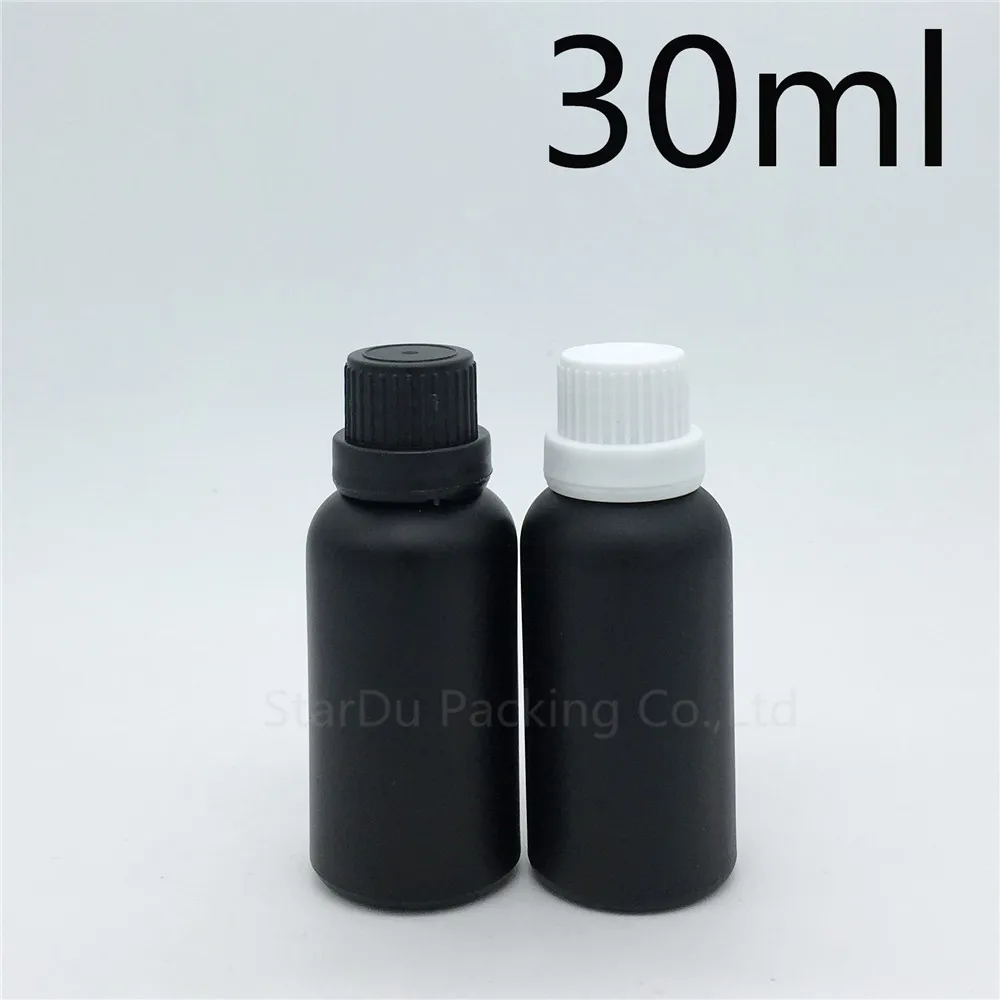 

240pcs 30ML Black Frosted Glass Bottle 30cc Vials Essential Oil Bottle White Tamper Evident Cap Perfume Bottle